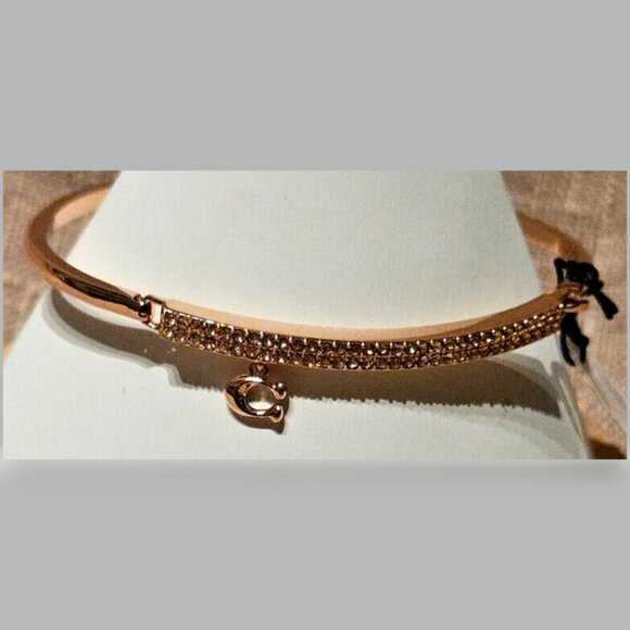 Coach Signature “C” Pave Bar Hinged Bangle Bracelet Rose Gold NWT - Picture 7 of 7